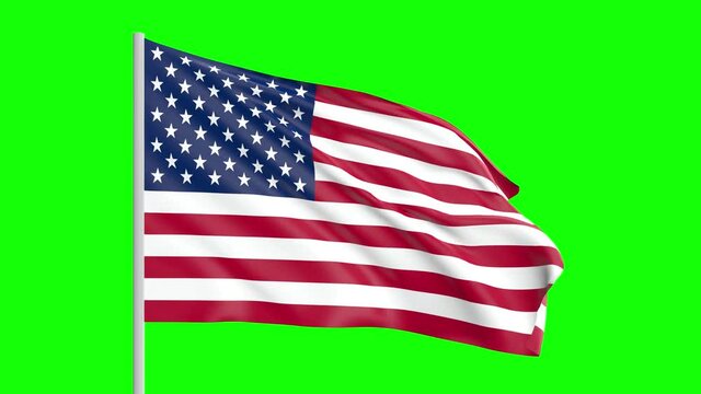 National Flag Of USA Waving In The Wind on Green Screen With Alpha Matte