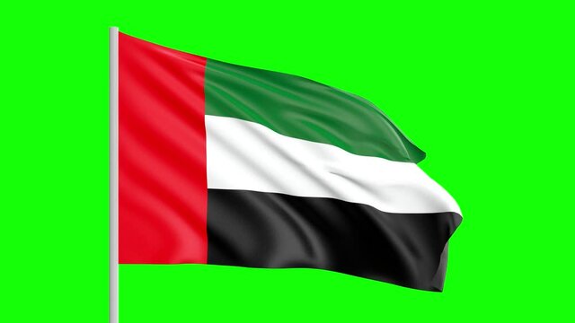 National Flag Of UAE Waving In The Wind on Green Screen With Alpha Matte