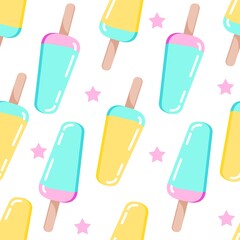 Popsicle ice cream pattern. Popsicle lollipop ice cream seamless pattern. Cute cartoon style hand drawn background texture.