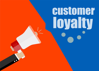 flat design business concept. customer loyalty. Digital marketing business man holding megaphone for website and promotion banners.