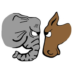 Elephant and donkey facedown