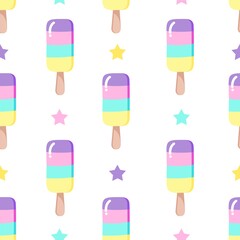 Popsicle ice cream pattern. Seamless sweet cool pattern with colorful choc.