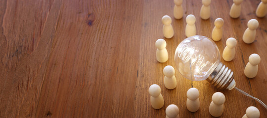 business concept image of people figures over wooden table, human resources and management concept