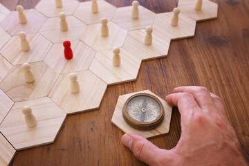 business concept image of people figures over wooden table, human resources and management concept