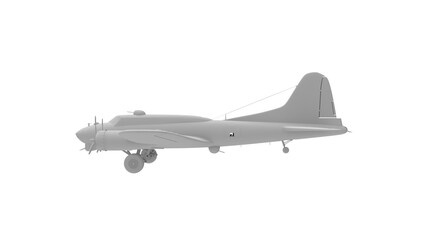 3D rednering of a world war two bomber plane white model