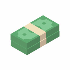 Dollar bundles symbol. Stack of cash flat style isometric view. Cash dollar vector illustration.