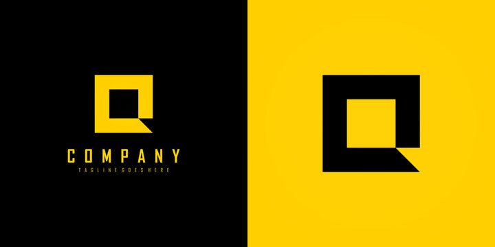Simple Initial Letter Q Logo. Yellow and Black Geometric Square Shape isolated on Double Background. Usable for Business and Branding Logos. Flat Vector Logo Design Template element