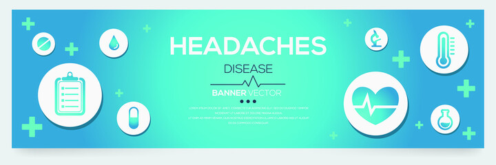 Fototapeta na wymiar Creative (Headaches) disease Banner Word with Icons ,Vector illustration. 