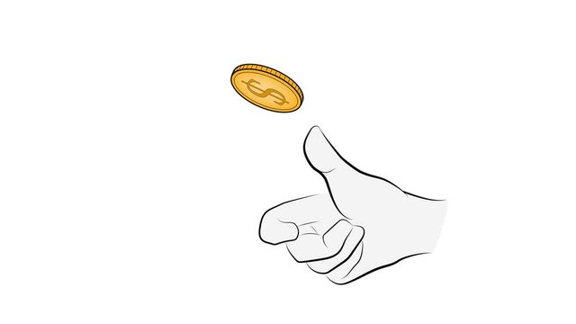 Hand tossing a coin. a coin to flip on heads or tails. video illustration