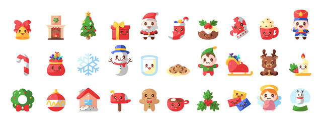 Set of christmas kawaii icons - Vector illustration