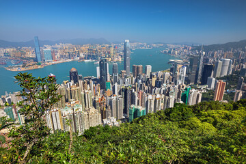 Fototapeta na wymiar Hong Kong city - skyline from Victoria peak at sunrise, China 