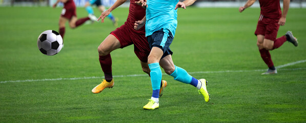 banner of soccer game players fighting for football