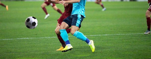 banner of soccer game players fighting for football