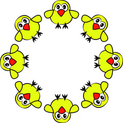 Cute Chickens standing in ring.