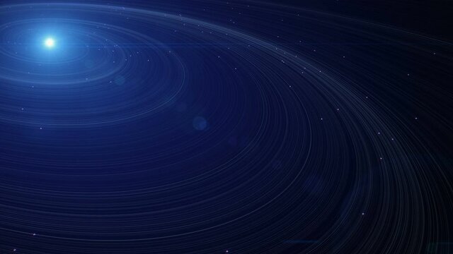 Saturn's rings.Sci Fi cosmic technological futuristic HUD background.Saturn's circular,elliptical rings.Blue background with light flare.3D CG graphic.Planet.