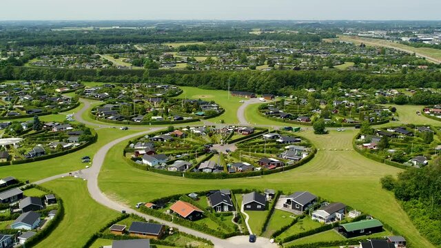 Aerial footage of an allotment garden association in Denmark, drone stock footage by DroneRune