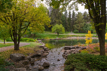 A Beautiful Garden with a Pond