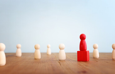 business concept image of people figures over wooden table, human resources and management