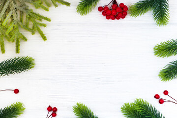 Fototapeta na wymiar Christmas composition. pine branches on white background.