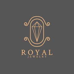 Royal logo design. diamond with emblem line flat vector logo design. Usable for jewelry shop and other luxury business logo.