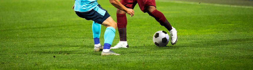 banner of soccer game players fighting for football