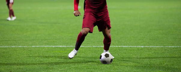 banner of soccer game players fighting for football