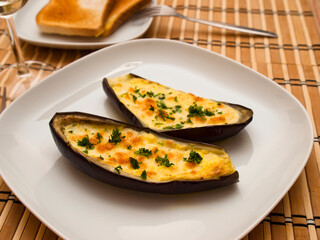 Baked eggplant stuffed with cheese