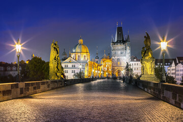Fototapeta na wymiar Prague old town and Charles bridge at sunrise, Czech Republic 