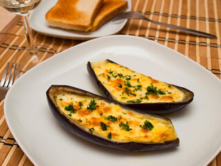 Baked eggplant stuffed with cheese