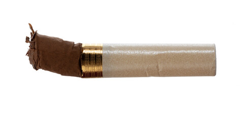 Extinguished cigarette butt isolated on white background