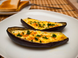 Baked eggplant stuffed with cheese