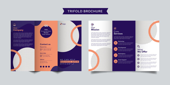 Corporate business trifold brochure template. Modern, Creative and Professional tri fold brochure vector design. Simple and minimalist promotion layout.