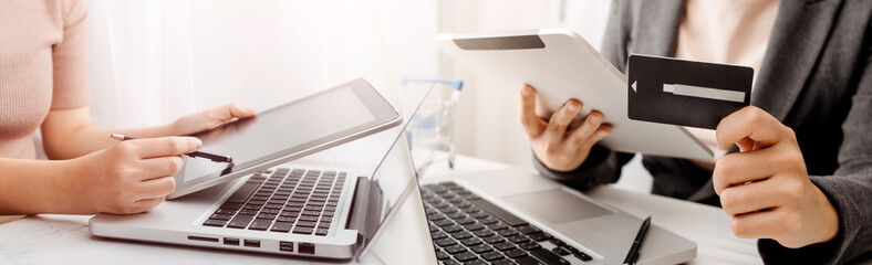 Searching Browsing Internet Data Information with blank search bar.businessman working with smart...