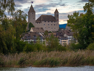 Fototapeta premium The changing skyline of the old city of Rapperswil, St. Gallen, Switzerland