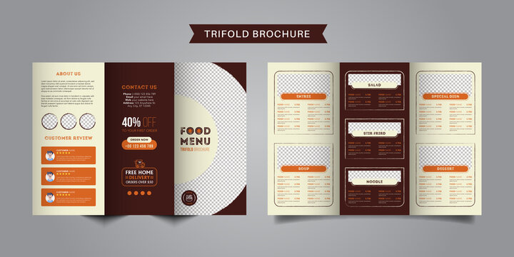 Food trifold brochure menu template. fast food menu brochure for restaurant.