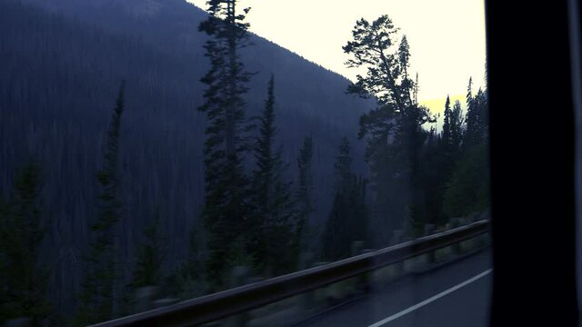 At nighttime, ash is seen in the sky with mist in Wyoming section of Yellowstone.