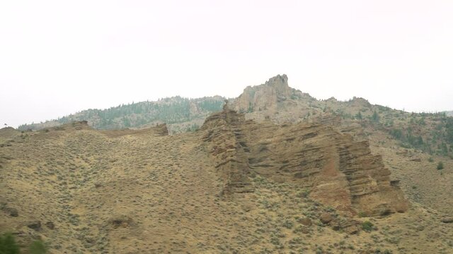 Gorgeous rock formations on the side of the road in Wyoming, US.