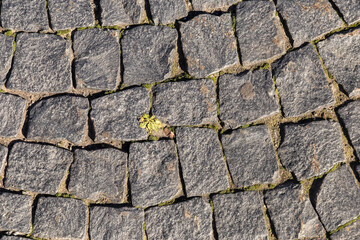 the old stone walls of rubble the old medieval bridge top view of gray stones