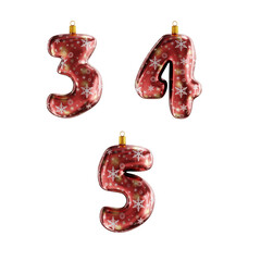 Red christmas ornament alphabet - digits 3-5