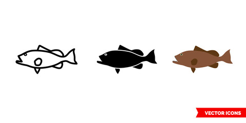 Red grouper fish icon of 3 types color, black and white, outline. Isolated vector sign symbol.