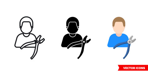 Repairer repairman icon of 3 types color, black and white, outline. Isolated vector sign symbol.