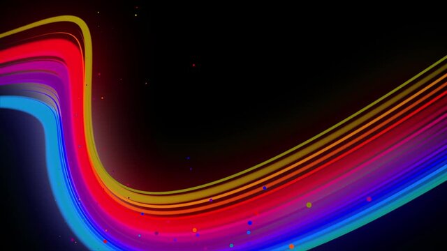 3d abstract looped 4k background with glow lines. Multi-colored neon lines fly in air, smoothly oscillation and wave. Luma matte as alpha channel. Bright creative background
