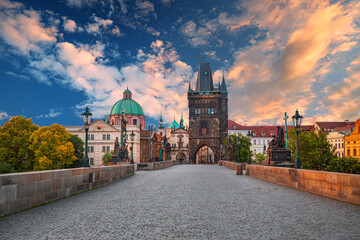 Fototapeta na wymiar Prague - amazing view on old town, Charles bridge and Vltava river, Czech Republic 