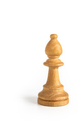 White bishop - Wooden chess piece isolated on white background. Picture taken in studio with lightbox.