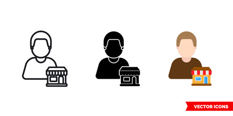 Seller vendor icon of 3 types color, black and white, outline. Isolated vector sign symbol.