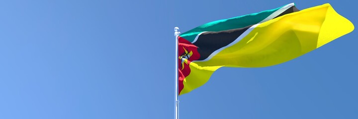 3D rendering of the national flag of Mozambique waving in the wind
