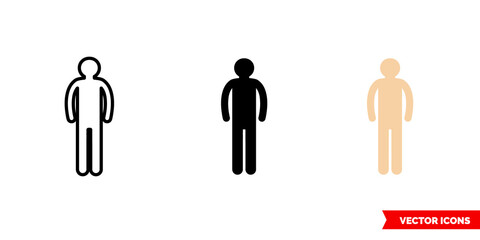 Simple person icon of 3 types color, black and white, outline. Isolated vector sign symbol.