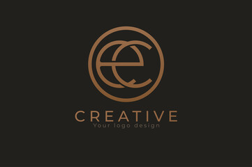 Abstract initial letter E and C logo, golden circle with letter EC inside,usable for branding and business logos, Flat Logo Design Template, vector illustration - obrazy, fototapety, plakaty