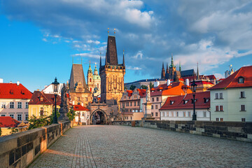 Naklejka na ściany i meble Prague - amazing view on old town, Charles bridge and Vltava river, Czech Republic 