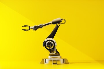 metal robotic arm on yellow background